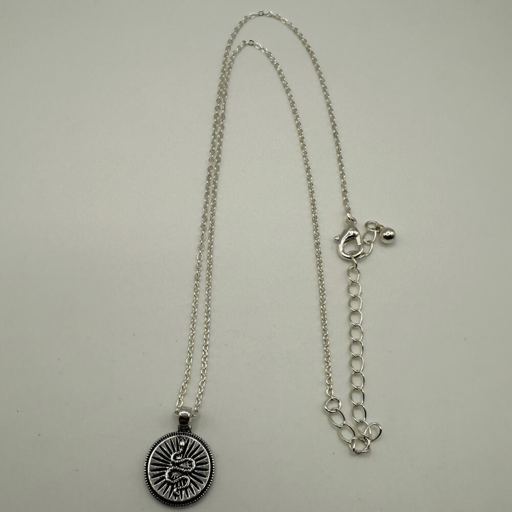 Silver Tone Necklace with Small Snake Pendant 21”